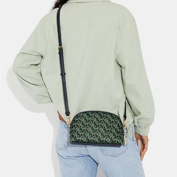 Coach Monogram Green Brown Canvas Crossbody Shoulder Bag - Picture 11 of 14